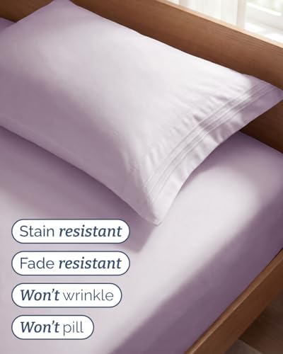 Twin Size 3 Piece Sheet Set - Breathable & Cooling Sheets - Light Lavender - Image 5