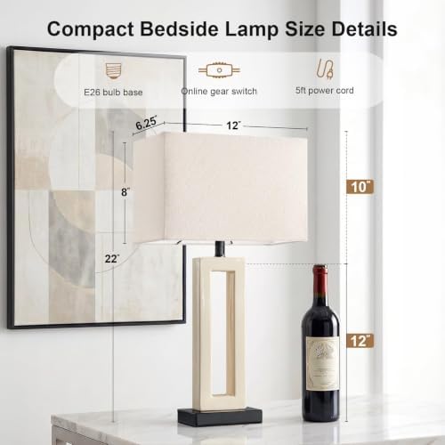 22" Modern Ceramic Table Lamps Set of 2, Cream Crackle Glaze Hollow Bedside Lamps with Linen Shade, 5ft Cord Rotary Switch E26 Base Nightstand Lamps for Bedroom Living Room Entryway Decor - Image 5