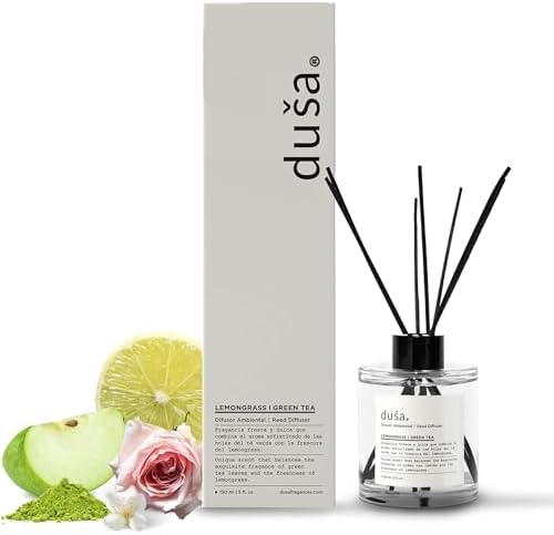 Duša Lemongrass Reed Diffuser & Sticks - 5 Fl Oz Essential Home Fragrance for Bathroom, Office & Living Spaces – Stylish & Long-Lasting Room Air Freshener - Ideal for Housewarming & Special Occasions by Du%C5%A1a