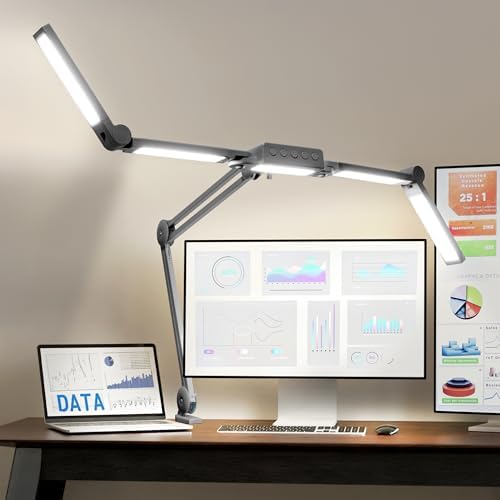 Neatfi Pro LED Desk Lamp | 3,000 Lumens | Dimmable | 360 SMD LEDs, 30W, CRI 95 | Adjustable Light Modes | Task Lamp for Home Office, Study, Workstation (Silver, 44-Inch, CCT with Clamp) by Neatfi