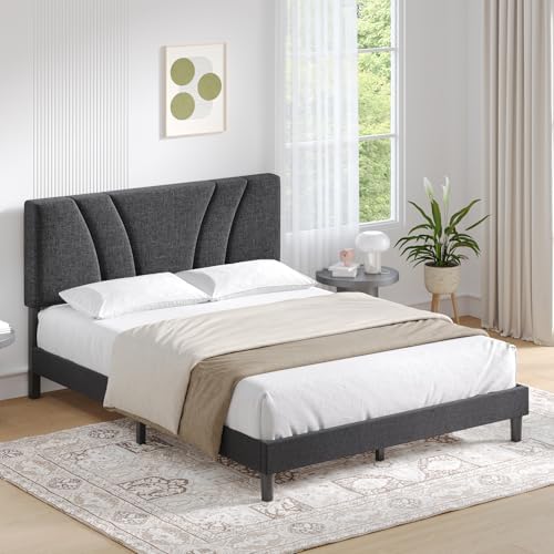 Novilla Queen Bed Frame No Box Spring Needed Camas Queen Upholstered Bed Frame with Adjustable Headboard and Wooden Slats Support, Easy Assembly, Light Grey by Novilla