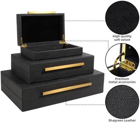 Set of 3 Decorative Boxes with Lids, Faux Shagreen Nesting Decorative Box for Home Decor, Jewelry Boxes, Photo Boxes, Keepsake Storage Boxes (Black) - Image 3