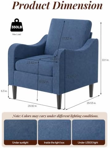 LEVELEVE Accent Arm Chair – Navy Blue, Upholstered Scooped Comfy Reading Chair for Living Room, Bedroom, Apartment, Waiting Room - Image 2