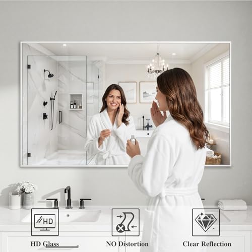 Koonmi White Rectangle Wall Mirror, 30x55 Inch Bathroom Mirror, Aluminum Frame Vanity Mirror for Entryway, Living Room, Bedroom Bathroom, Hangs Horizontally or Vertically - Image 3