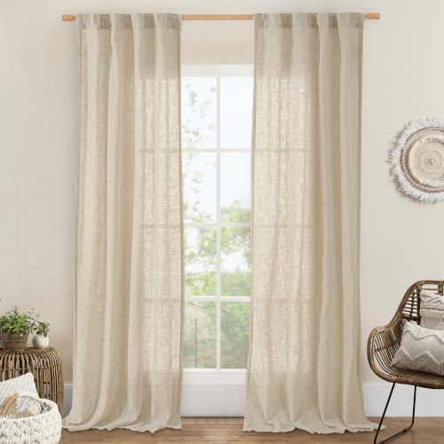 LAMIT Semi Sheer Linen Curtains 90 Inch Length, 2 Panels, 34 x 90 Inch by LAMIT