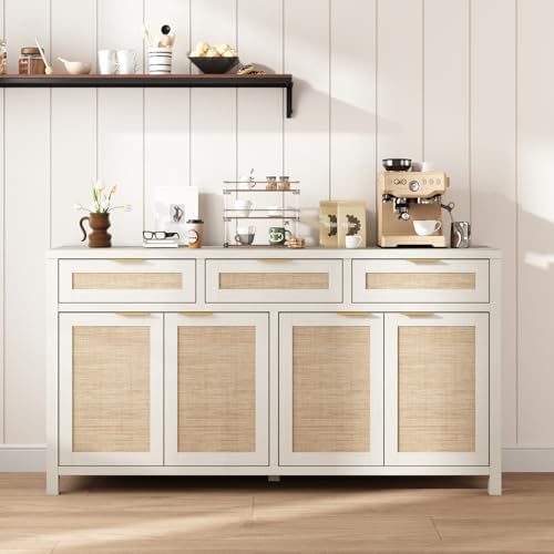 HOKYHOKY 63" Rattan Sideboard Buffet Cabinet, Boho Storage Cabinet - Image 6