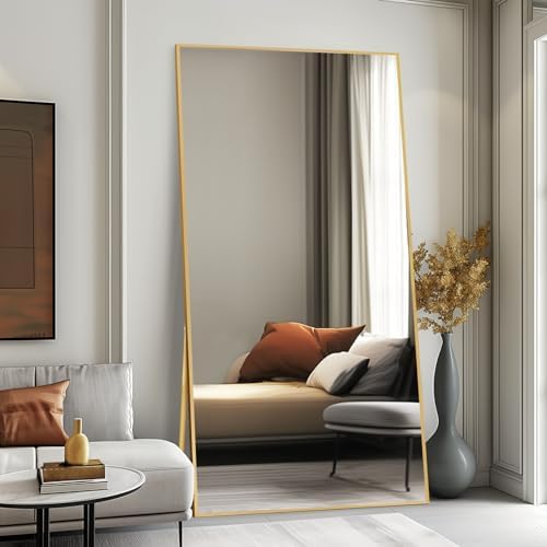 Beauty4U 76" x 34" Full Length Mirror with Stand, Gold Large Floor Mirror by Beauty4U