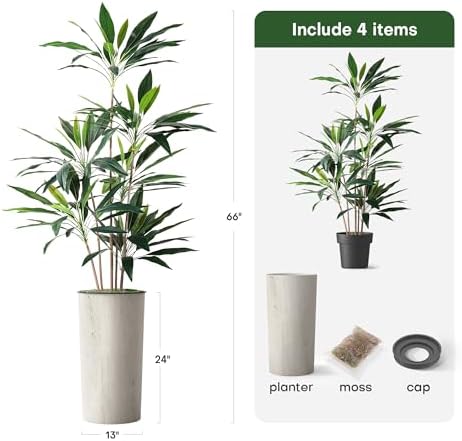 SIGNWIN Artificial Tree in Modern Swirl Pattern Planter, Fake Dracaena Tree Silk Tree for Indoor and Outdoor Home Decoration - 66" Overall Tall (Plant Pot Plus Tree) - Image 6