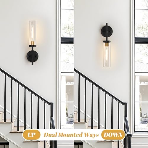 MOKATNG Hardwired Wall Sconces, Black and Gold Bathroom Sconces with Clear Glass, Modern Wall Light Fixtures for Bathroom Mirror Vanity, Living Room, Bedroom, Hallway, Stairway, Cabinet, Foyer - Image 7