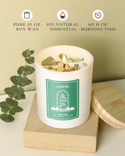 AOOVOO Eucalyptus Mint Scented Candles for Women - Aromatherapy Candle with Crystals Inside, 10oz Soy Candles for Home Scented, Birthday Gifts Mothers Day Candle for Women Mom - Image 2