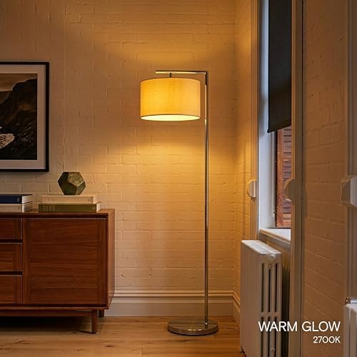Brightech Montage Modern Floor Lamp - LED Standing Lamp with White Shade and Adjustable Color for Living Rooms & Offices - Tall Corner Bedroom Reading Light for Contemporary Home Decor - Satin Nickel - Image 6