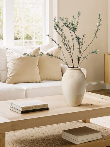 LE TAUCI Ceramic Flower Vase, 13.2 Inch Large Rustic Farmhouse Vase, Tall Floor Vase for Home Decor, Living Room Table & Mantel Centerpiece, Watertight & Sturdy, Matte Sandy Beige White - Image 6