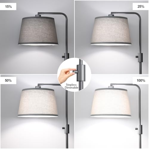 【Upgraded】 Dimmable Floor Lamp, 1000 Lumens LED Edison Bulb Included, Arc Floor Lamps for Living Room Modern Standing Lamp with Linen Shade, Tall Lamps for Living Room Bedroom Office Dining Room-Grey - Image 3