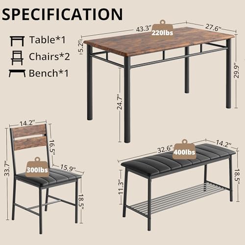IRONCK Dining Table Set for 4, Kitchen Table and Chairs Set, Rustic Brown - Image 2
