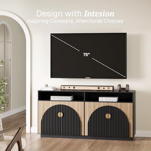 BELLEZE 65" Stacked Sideboard Buffet Cabinet - Camel - Image 3