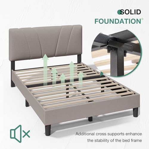 Novilla Full Size Bed Frame with Adjustable Headboard Platform Full Bed Frame with Linen Fabric Upholstered Headboard, No Box Spring Needed, Noise-Free, Wooden Slats Support, Easy Assembly, Beige - Image 6