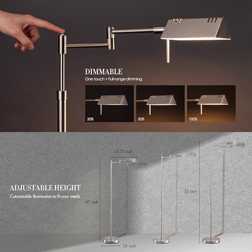 O'Bright Brook Adjustable Dimmable LED Pharmacy Floor Lamp, Brushed Nickel - Image 2
