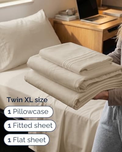 Twin XL 3 Piece Sheet Set - College Dorm Room Essentials - Wheat - Image 3