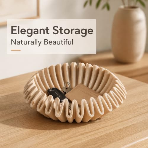 Large Decorative Bowl, 11.8-Inch Faux Travertine Ruffle Bowl - Image 2