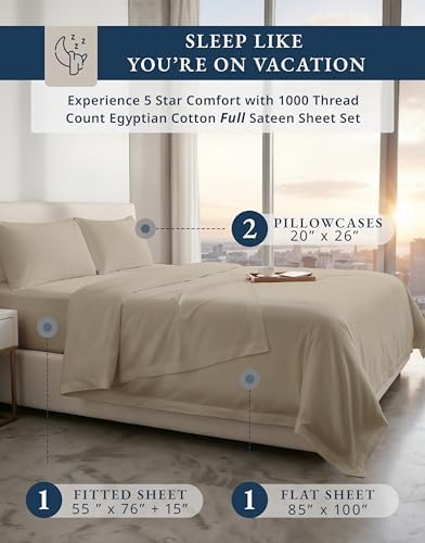 LANE LINEN Sheets for Full Size Bed 100% Egyptian Cotton Sateen - Taupe - Image 2