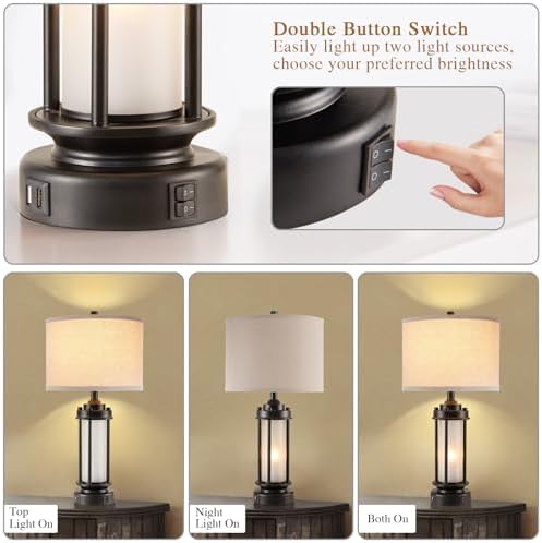 AIEAMPDO 25'' Set of 2 Modern Table Lamps for Bedroom with 2 USB C+A Ports - Image 2