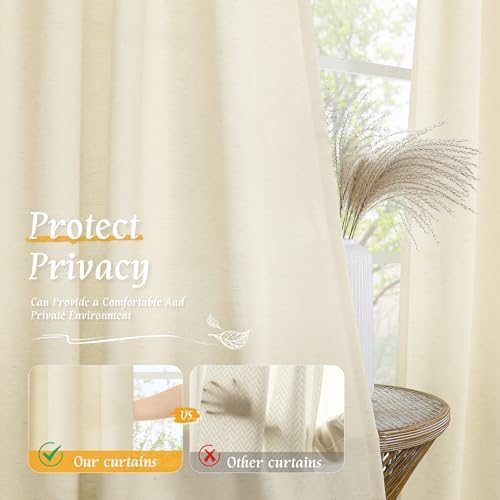 LAMIT Light Beige Linen Textured Curtains 63 inch Length for Living Room - Image 5
