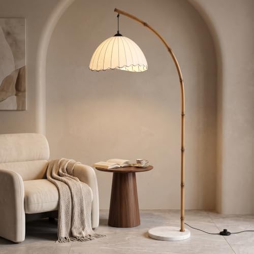 Bamboo-Inspired Arc Floor Lamp, 3 Color Temperatures, Marble Base by Unknown