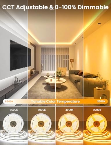 COB LED Strip Light 32.8ft, Dimmable 2300K-6500K Cuttable LED Tape Lights - Image 2