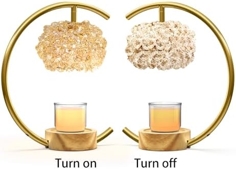 Yeuslor Gold Candle Warmer Lamp for Jar Candles with Adjustable Brightness＆Timer，Handcrafted Crystal＆Wooden Base, Luxurious Design,Home Decoration Electric Candle lamp(C-Shaped) - Image 2