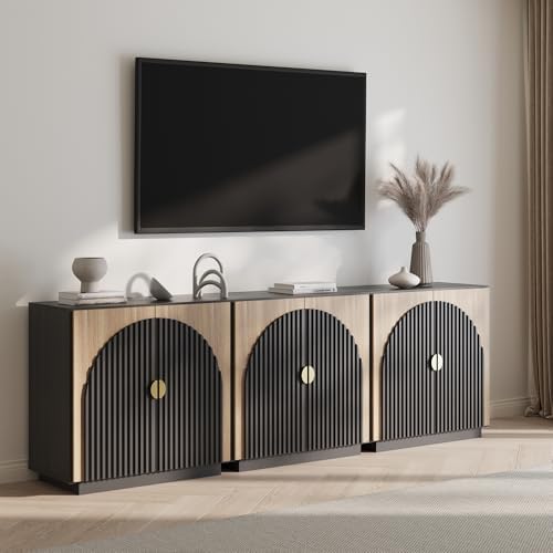 BELLEZE Set of 3 33" Stacked Sideboard Buffet Cabinet - Camel - Image 3