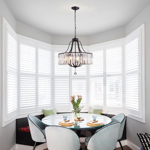 Modern Crystal Chandeliers Round 6-Light Large Black Pendant Lighting Fixture for Dining Room Living Room Kitchen Island Bedroom Hallway Hall Foyer 21.7" Adjustable Height Hanging Lamp - Image 5