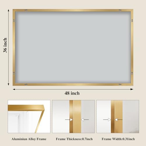 Koonmi Gold Mirrors for Wall, 36x48 Inch Bathroom Mirror, Rectangular Wall Mirror for Living Room Bedroom Bathroom, Hangs Horizontally or Vertically - Image 2