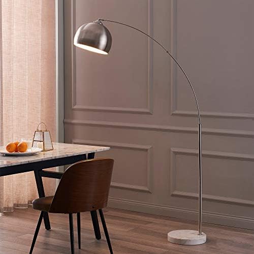 Teamson Home Arquer 68.1" Arc Floor Lamp for Living Rooms, Home Offices, Dining Rooms, Bedrooms with Faux White Marble Base and Nickel Bell Shade - Image 7