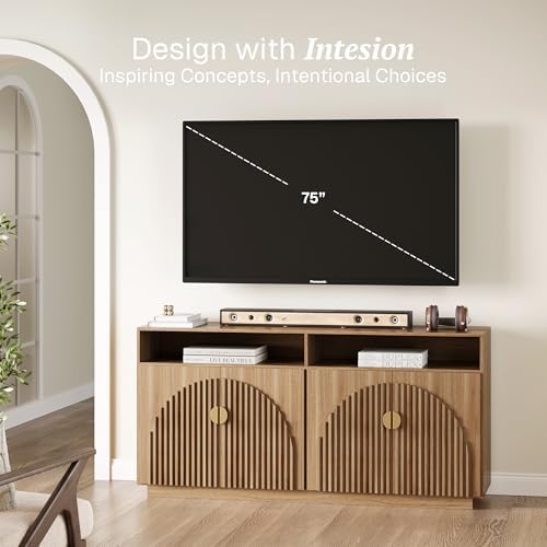 BELLEZE 65" Stacked Sideboard Buffet Cabinet - Caramel Brown - Image 3