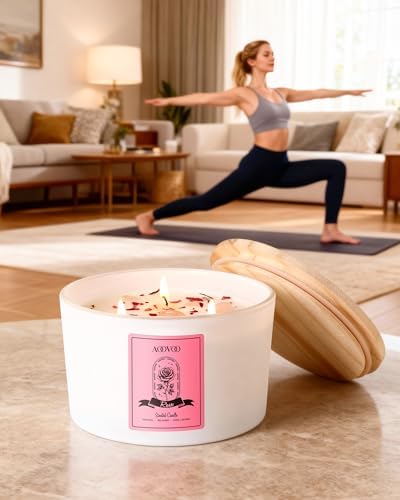 AOOVOO Rose Scented Candles for Women - 20oz 3 Wick Soy Candles for Home Scented, Aromatherapy Candle with Crystals Inside, Birthday Gifts Valentines Day Candle for Women Mom - Image 6