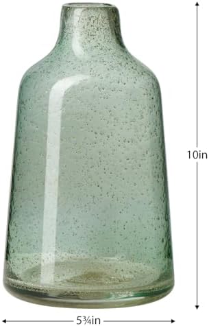 Torre & Tagus 10 Inch Tall Green Glass Vase with Gold Flakes, Mouth Blown Glass Vases Green Flower Vase Centerpieces, Watertight for Hydroponic Plants, Coastal Seagreen Gold Decor Accents (Marina) - Image 6