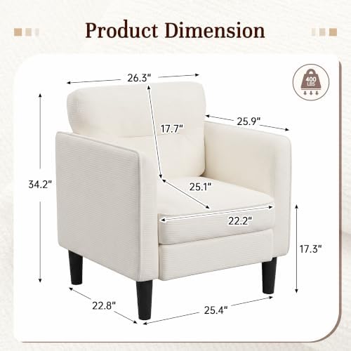 Kromax Accent Chair for Living Room Set of 2, Comfy Reading Armchair, White - Image 2