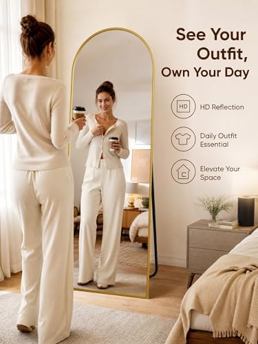Full Length Mirror, 71" x 32" Arched Full Body Mirror Large Standing Floor Mirrors, Mirrors for Bedroom, Bathroom, Living Room Standing or Wall Leaning, Gold - Image 5