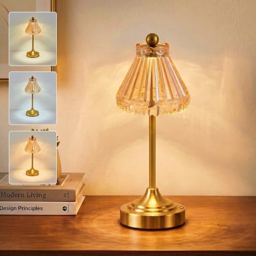Cordless Small Table Lamp, 5200mAh Rechargeable Glass Lamp by KiwiLusam