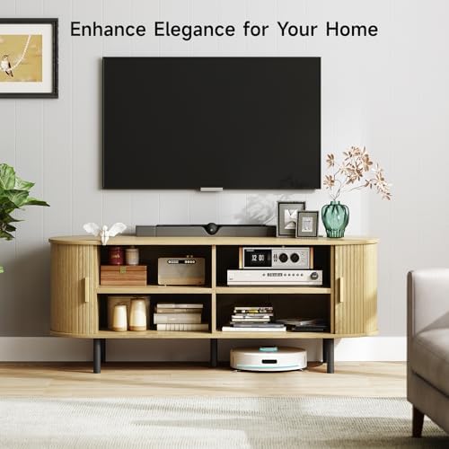 ONBRILL 55" TV Stand with Power Outlet & Storage for TVs up to 60", Oak - Image 3