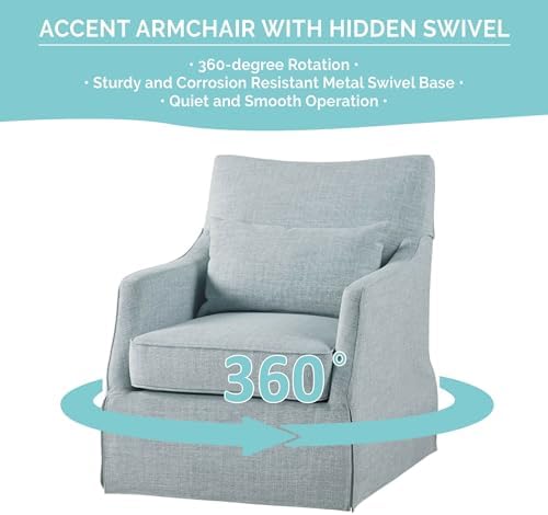Martha Stewart London Swivel Chair - Solid Wood & Plywood, Skirted Metal Base Accent Armchair, Lumbar Pillow -Modern Classic Family Room Sofa Furniture Bedroom Lounge, 28"X31.5"X35.25", Light Blue - Image 4