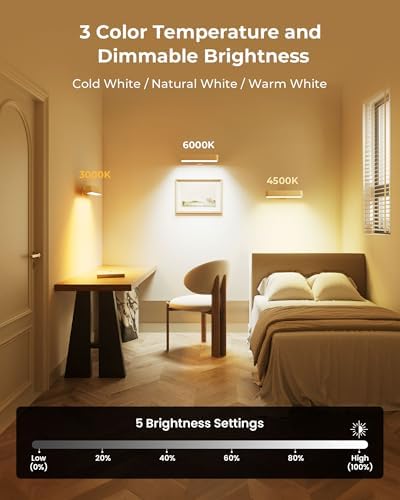 PopoIron Rechargeable LED Wall Sconces Set of Two,Wall Lights for Bedroom with Remote Control and Touch,360° Magnetic Rotation,3 Colors Dimmable Brightness Wood Wall Lamps with 15 RGB Colors,2 Pack - Image 6