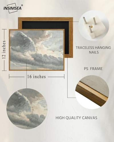 InSimSea Framed Canvas Wall Art Vintage Decor, Room Decor Classical Oil Painting Canvas Prints Study of Clouds with a Sunset near Rome Vintage Landscape Wall Art Home Decor, 12"x16" - Image 4