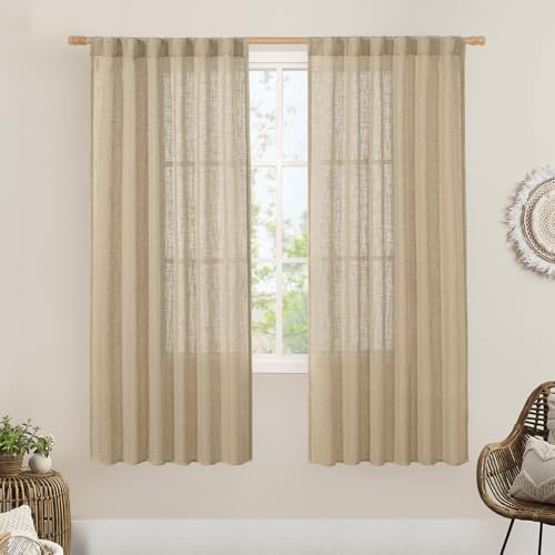 LAMIT Brown Linen Boho Curtains 68 inch Length 2 Panels, 52 x 68 Inch by LAMIT