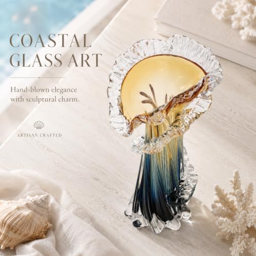Blue Blown Glass Vase, Modern Art Hand Blown Coastal Vase,Beautiful Unique Ocean Wave Centerpieces for Living Room, Bedroom, Office Desktop,Coffee Table and Wedding Decorative (Amber, M) - Image 5
