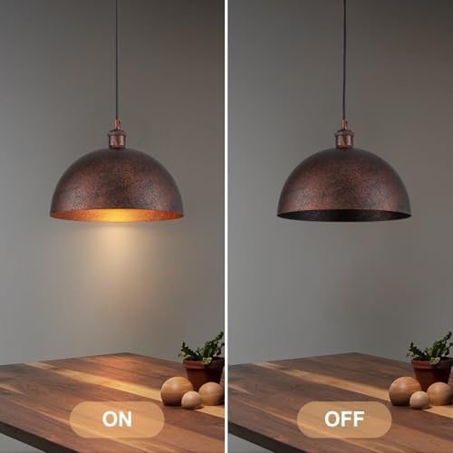 Lingkai 11.8” Industrial Metal Dome Pendant Light, Rust Industrial Pendant Lights for Kitchen Island, Dimmable Hanging Light Fixtures Compatible for Kitchen Island, Dining Room - Image 7