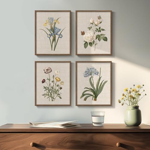 Framed Vintage Floral Botanical Wall Art for Bathroom, 4 Piece 8x10 In - Image 3