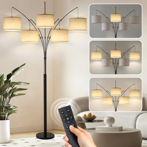 Bright Floor Lamp, Remote Control, Beige Shade Black Pole by Fansdrick