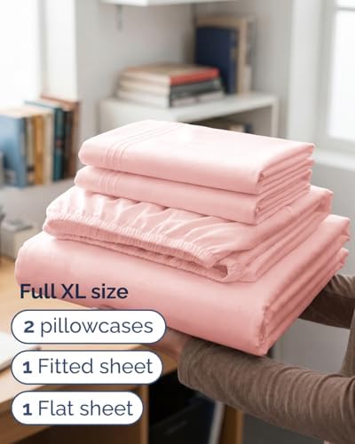 Full XL Sheets - 4 Piece Full XL Sheet Set - Cool & Breathable - Baby Pink - Image 3