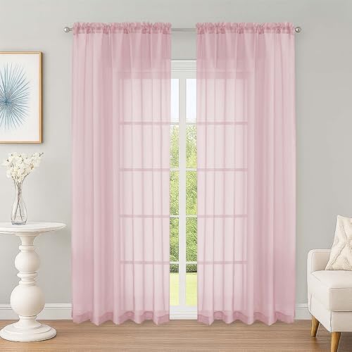 OWENIE Sheer Curtains 84 Inches Long 2 Panels Set, Sheer Blush Curtains for Living Room Bedroom 59 Inch Extra Wide, Modern Voile Filmy Rod Pocket Drapes, 2 Pcs, Each 59 W x 84L, Blush by OWENIE